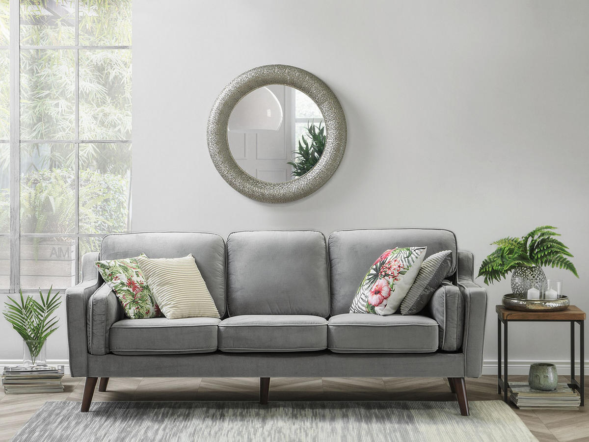 3-SITZER-SOFA Samtstoff Hellgrau Lokka - Hellgrau, Textil (204/85/83cm) - Beliani
