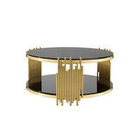 COUCHTISCH mit Doppelglas, gehärteter Glasplatte & Stahlbasis Schwarz - Goldfarben/Schwarz, Glas/Holzwerkstoff (80/80/45cm) - EVRYAE