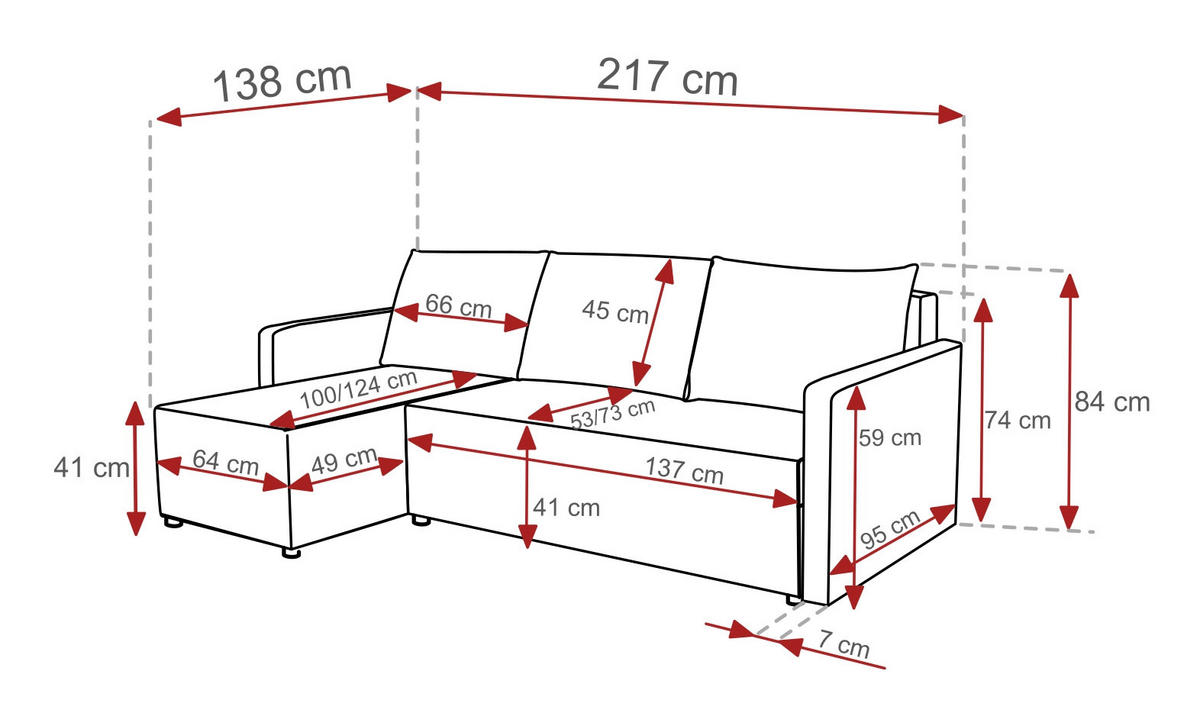 ECKSOFA Solid mit Schlaffunktion und Bettkasten - Grau, Holz/Holzwerkstoff (217/138cm) - Ravio