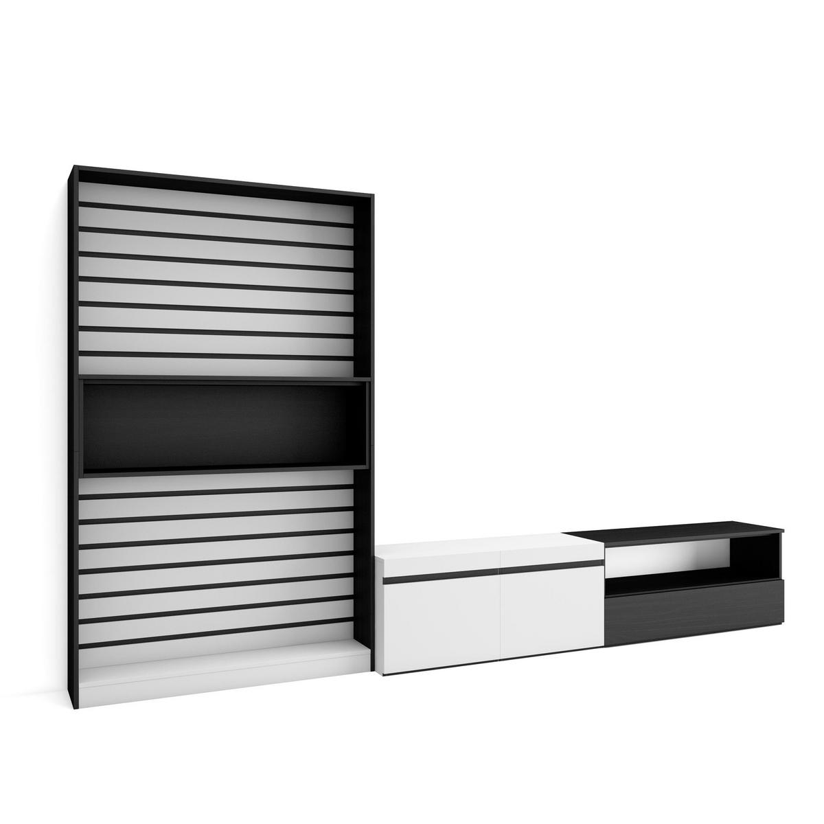 WOHNWAND Wohnzimmer, weiß und schwarz, 310/35/186cm - Schwarz/Weiß, Holzwerkstoff (310/186/35cm) - Skraut Home