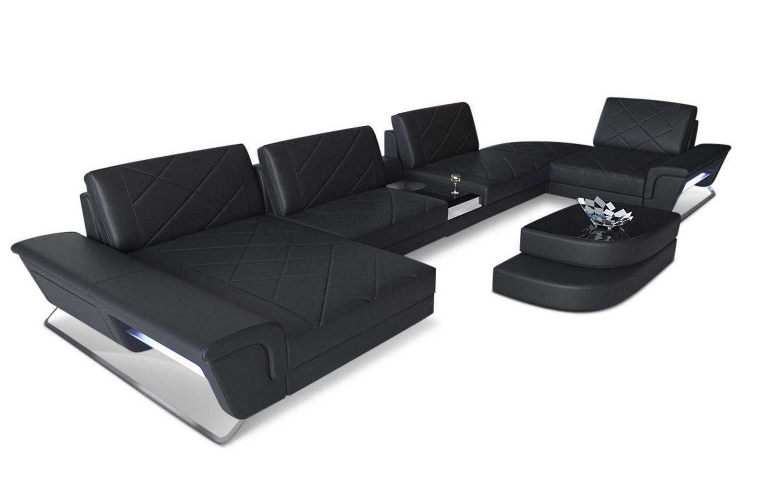 WOHNLANDSCHAFT Bari U - Schwarz, Leder (456/89/243cm) - Sofa Dreams