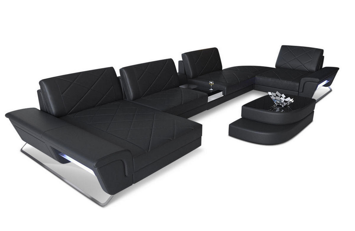 WOHNLANDSCHAFT Bari U - Schwarz, Leder (456/89/243cm) - Sofa Dreams
