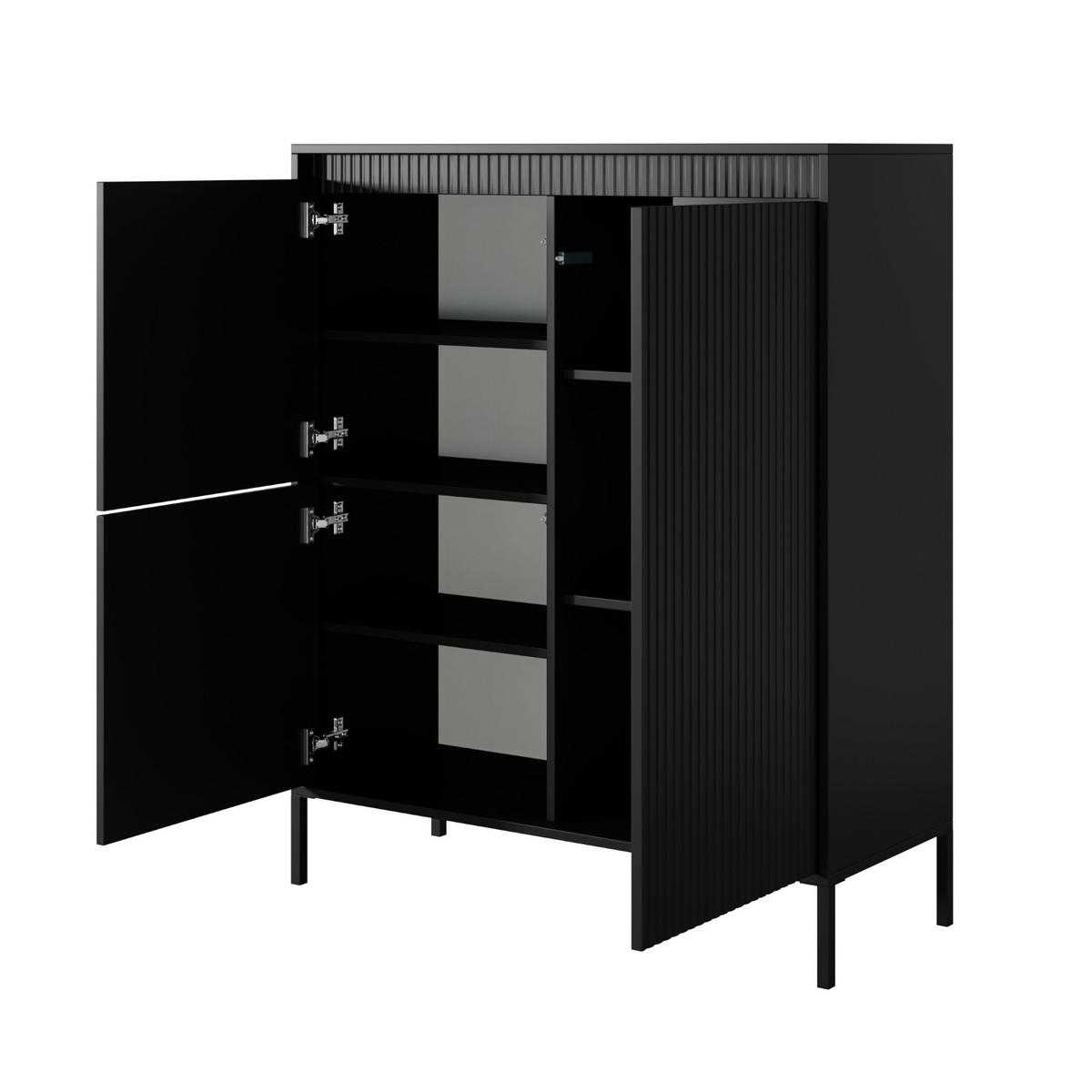 HIGHBOARD SELBU KOM1 Schwarz - Schwarz, Glas/Holzwerkstoff (104/124/40cm) - Komodee