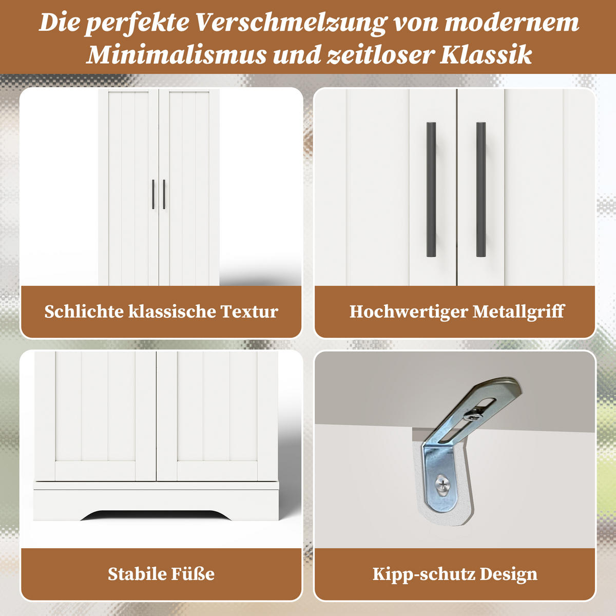 AUFBEWAHRUNGSSCHRANK 120x60x40cm Weiß mit LED Licht & Wellentüren - Weiß, Holzwerkstoff (40/120/60cm) - Modfu