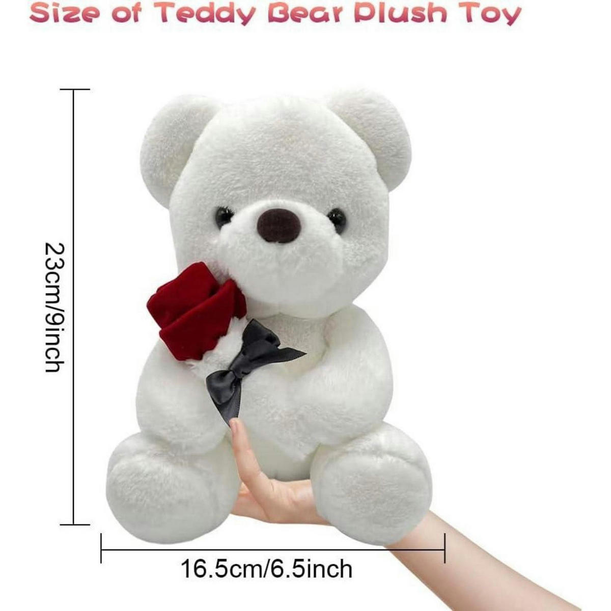 PLÜSCH-BÄR mit Rose 23 cm - Weiß, Textil (5/10cm)