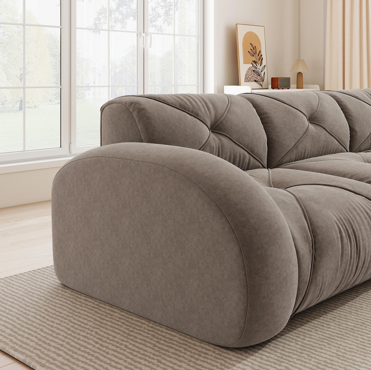 SOFA modular Chenille Brown 4-Sitzer mit Hocker - Braun, Kunststoff (171/358cm) - Meubliv
