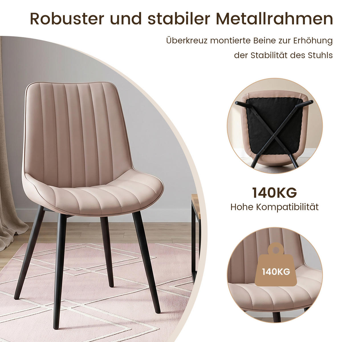 STUHL-SET 6 Stück aus Kunstleder in Modernem Stil-YZ1 - Cognac, Textil (53/88/62.5cm) - HOMAVO