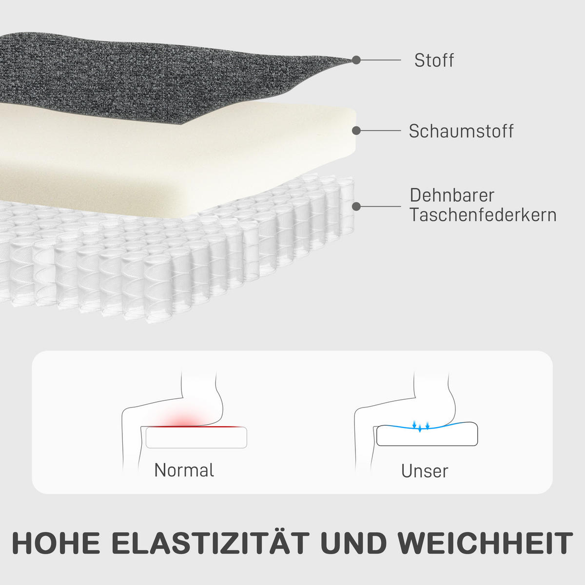 RELAXSESSEL Polyester Grau - Grau, Textil/Metall (63/98/91cm) - HOMCOM