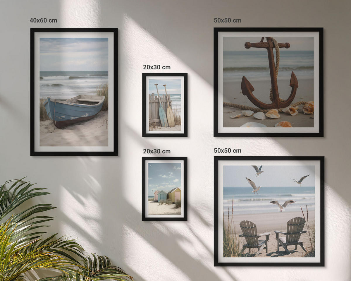BILDER SET 5er Set - 50x50 cm & 20x30 cm & 40x60 cm Schwarzer Rahmen - Abstrakte Pflanzenmotive - Schwarz, Kunststoff (40/60cm) - TULUP