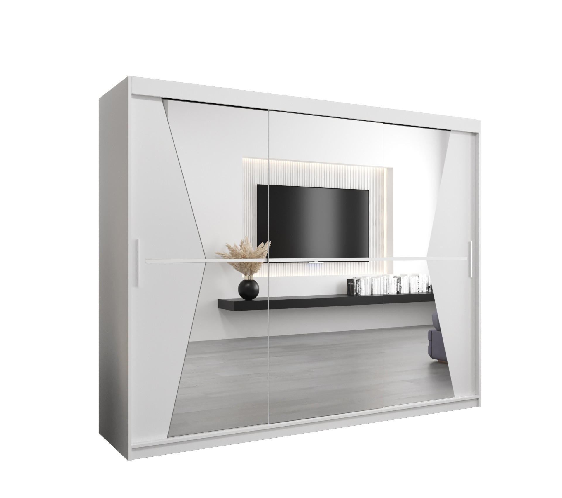 SCHWEBETÜRENSCHRANK 200/250/62 3-türig - Silberfarben/Weiß, Holz/Kunststoff (250/200/62cm) - MÖBEL KRYSPOL