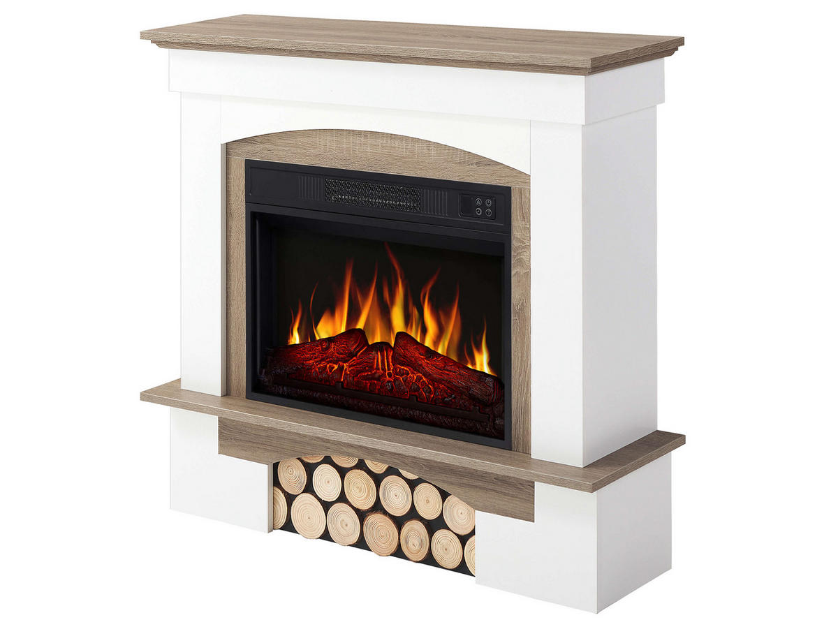 ELEKTROKAMIN Woodley AF23S Weiß Graueiche – Breite 107 cm, 3D-Flammeneffekt, LED-Beleuchtung, Heizfunktion - Weiß, Glas/Holzwerkstoff (98.5/90/30cm) - ArtiFlame