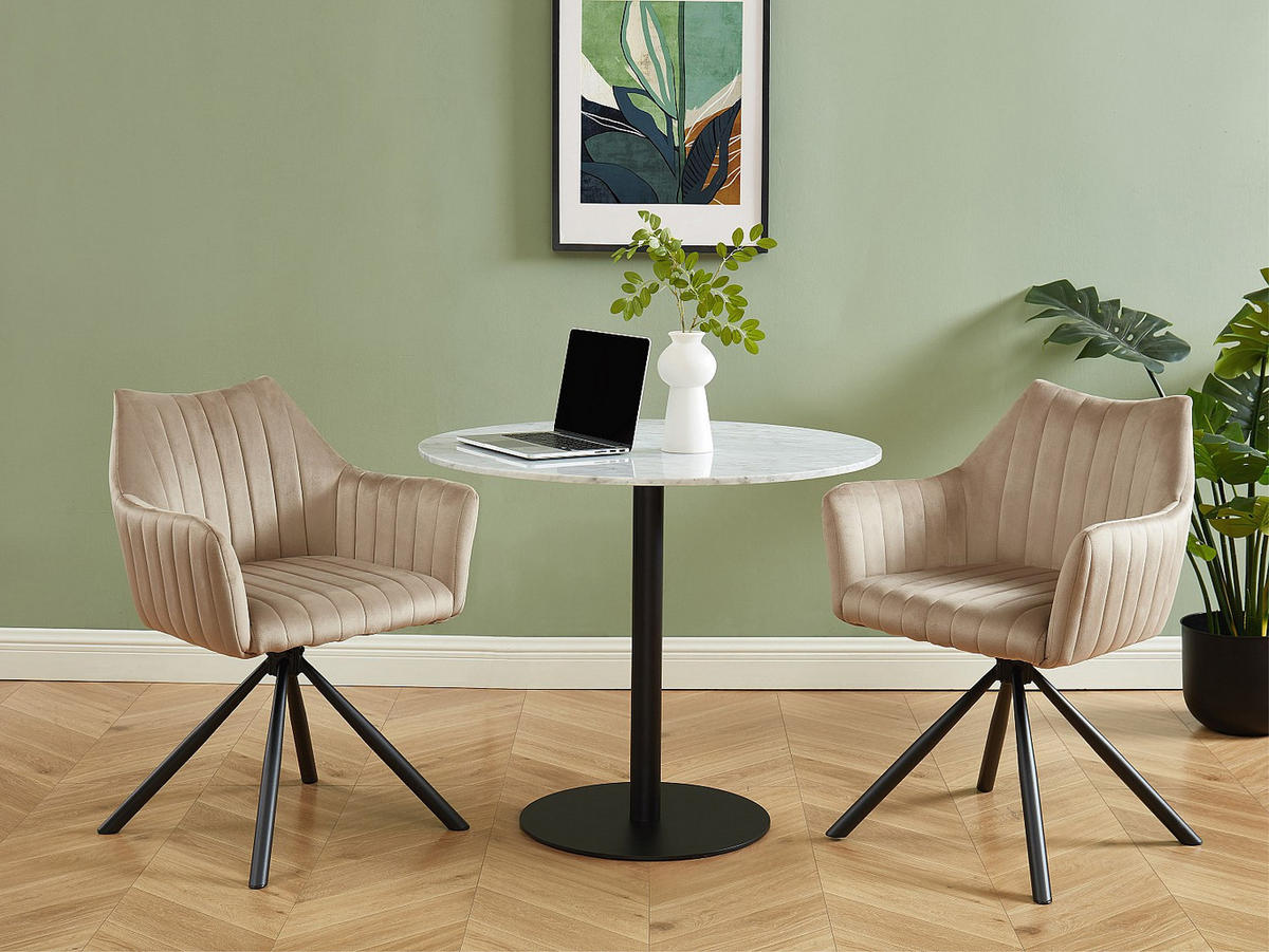 STUHL mit Armlehnen 2er-Set - Samt & Metall - Beige - IZIALI - Beige, Textil (60/83.5/60cm) - Vente-Unique