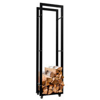 KAMINHOLZREGAL innen Metall SATLO - mit Rollen | Schwarz, 25x40x150cm - Schwarz, Metall (40/150/25cm) - DELUKE