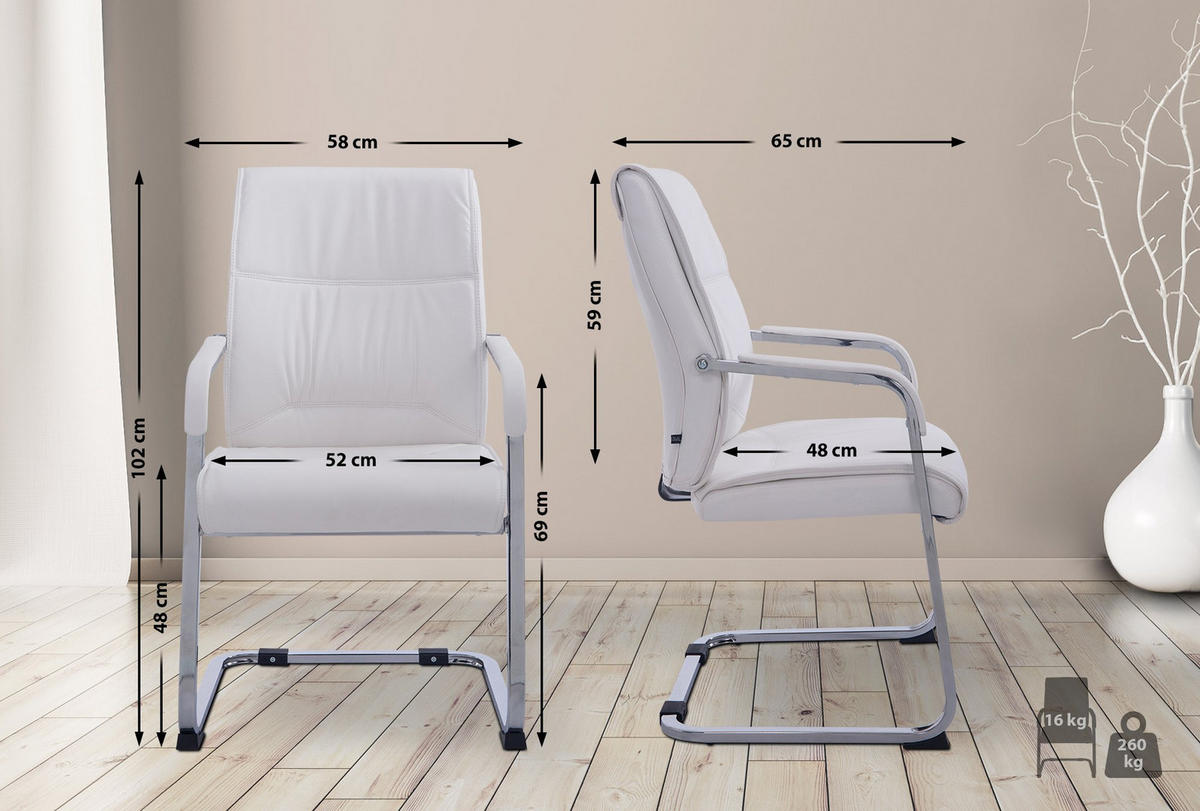 SCHWINGSTUHL Lederlook weiß - Weiß, Textil/Metall (58/102/65cm) - CLP