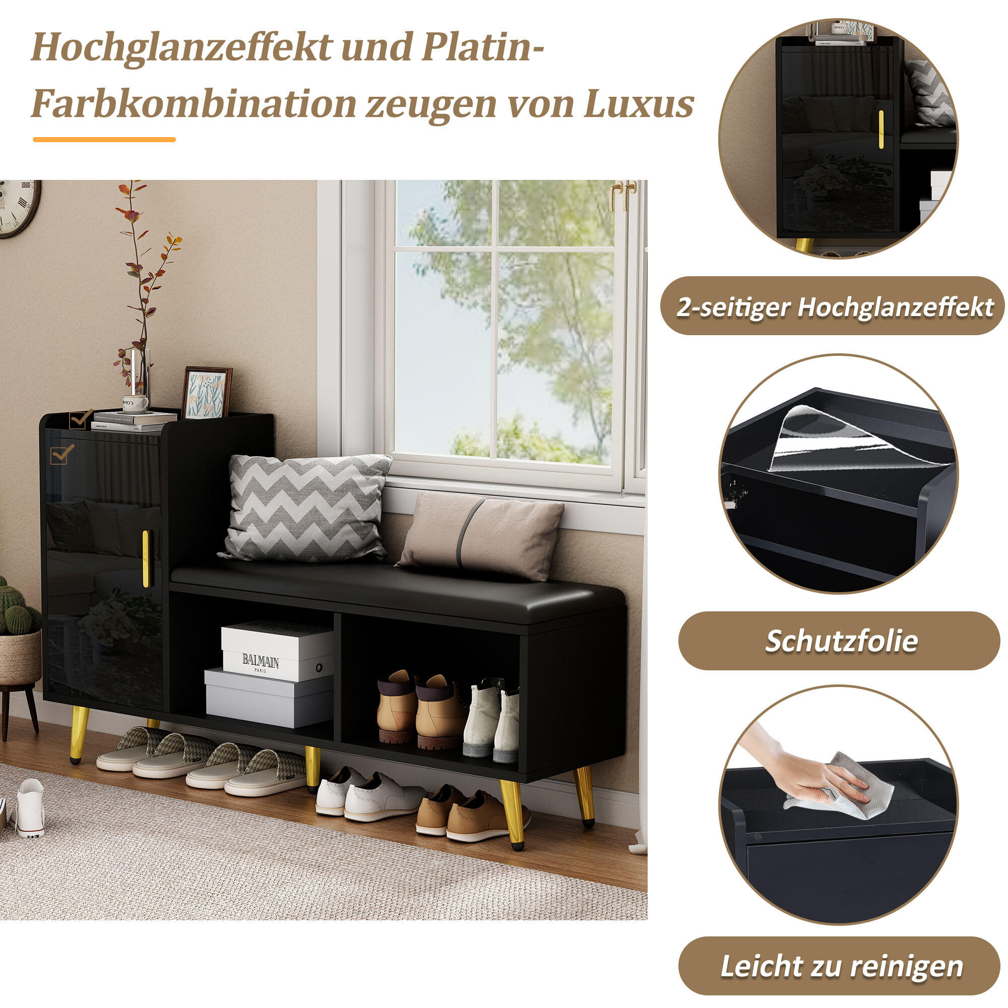 SCHUHSCHRANK Schwarz 120/35/71.5 CM - Schwarz, Holzwerkstoff (35/71.5/120cm) - Urban Meuble