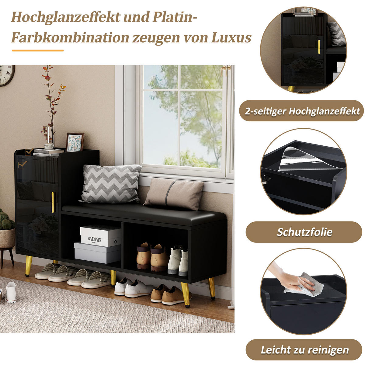 SCHUHSCHRANK Schwarz 120/35/71.5 CM - Schwarz, Holzwerkstoff (35/71.5/120cm) - Urban Meuble