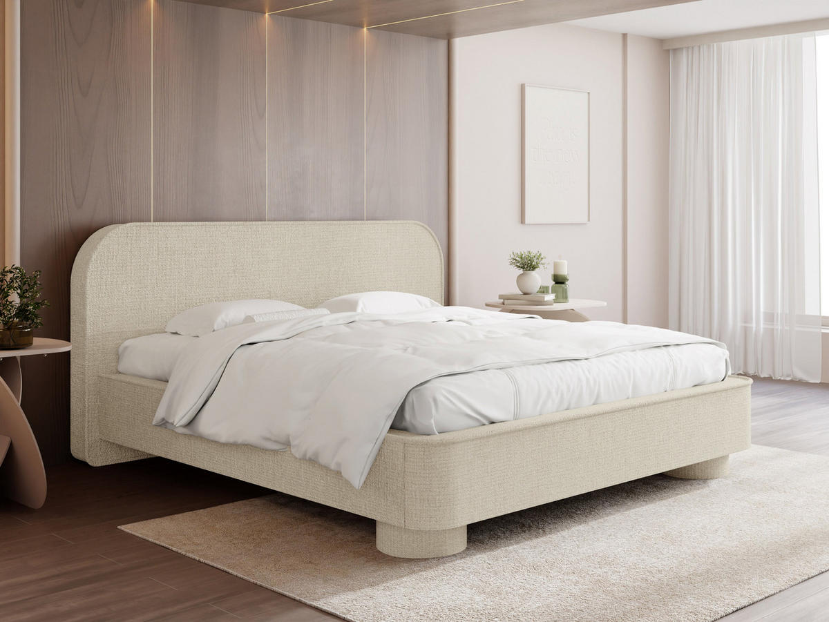 POLSTERBETT Aurora mit Bettkasten, Lattenrost & gepolsterten Füßen in Creme Chenille 140x200 cm - Birkefarben/Creme, Holzwerkstoff/Textil (140/200cm) - WFL GROUP