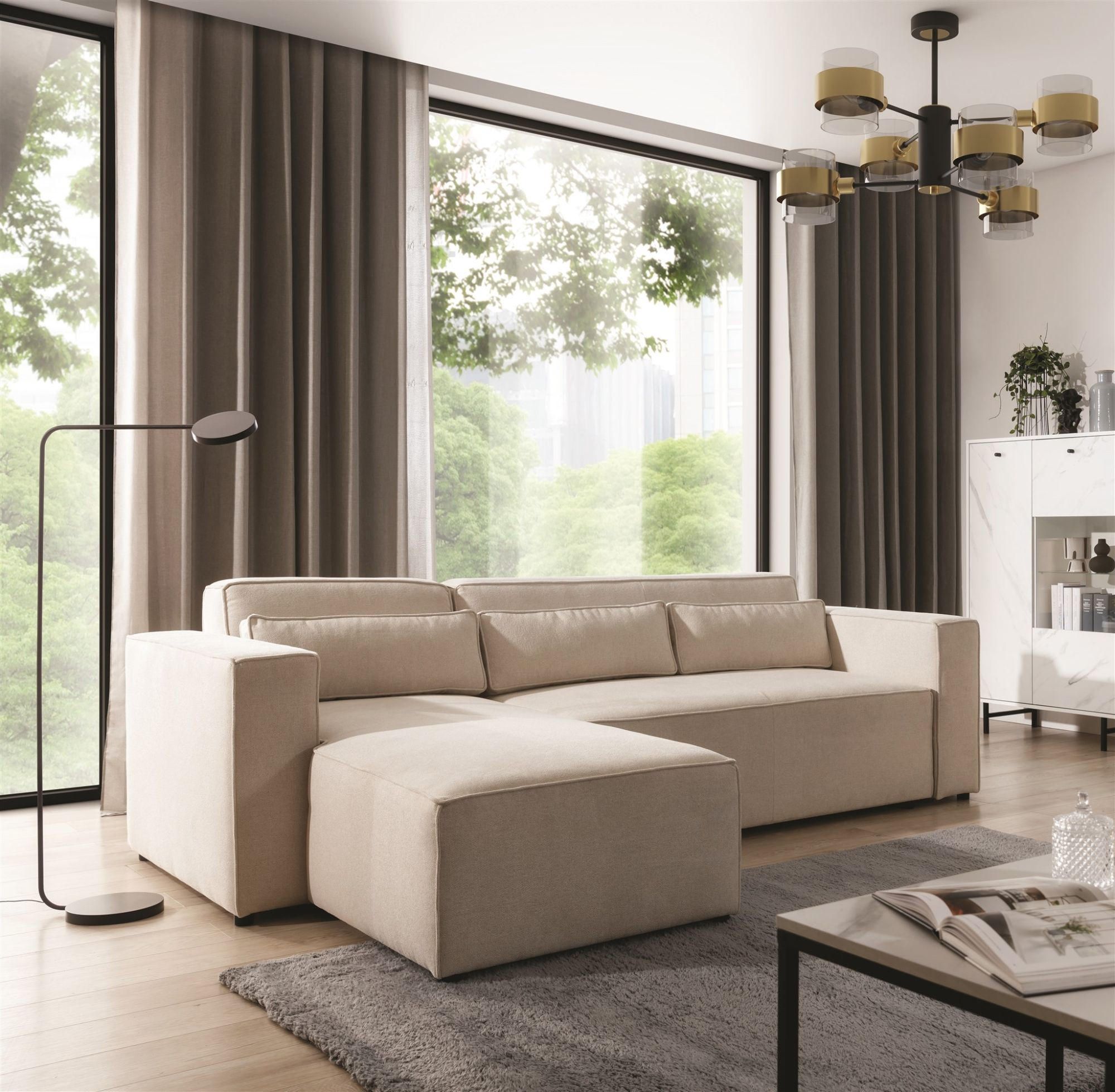ECKSOFA Schlafsofa Waldo In Stoff Poso - Greige, Holzwerkstoff/Textil (260/173cm) - Fun Möbel