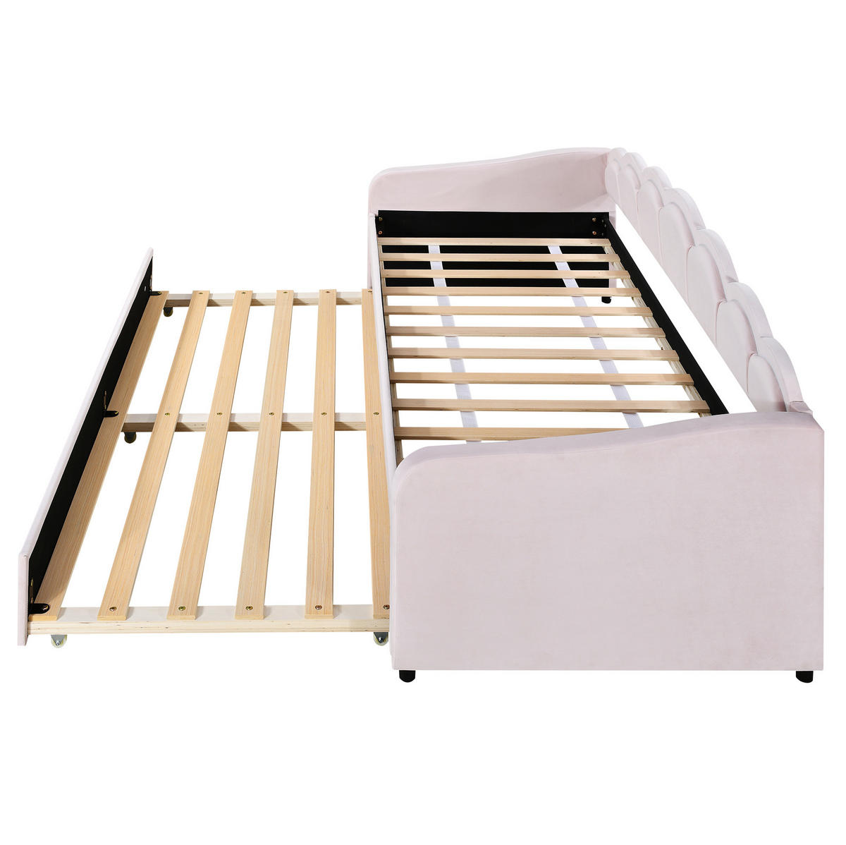 TAGESBETT 90/200 cm mit ausziehbarem Rollbett, LED-Beleuchtung und Samtbezug, Rosa - Rosa, Textil (90/200cm) - Redom