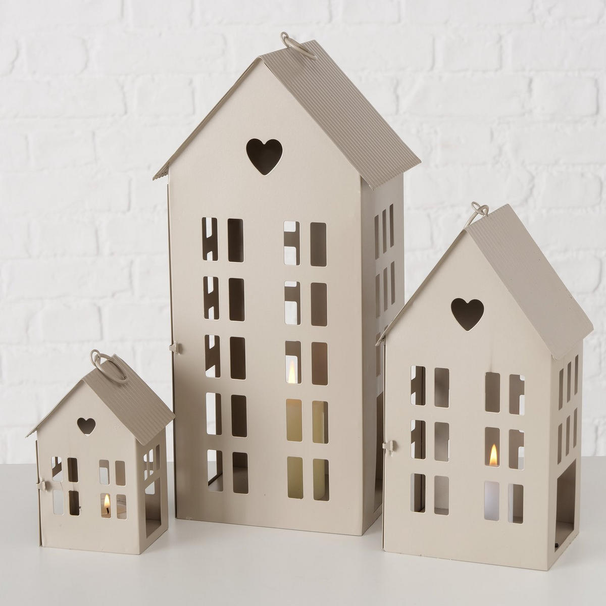 DEKOLATERNE in Hausform Alamo - Beige, Metall (13/35/17cm) - Boltze Home
