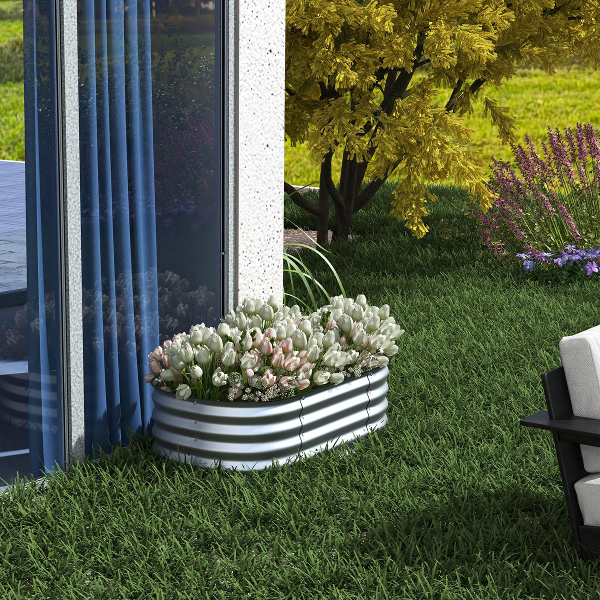 PFLANZENBEET, Kräuterbeet für Garten, Balkon, Silber, 105 x 62 x 30 cm - Silberfarben, Metall (62/30/105cm) - Outsunny