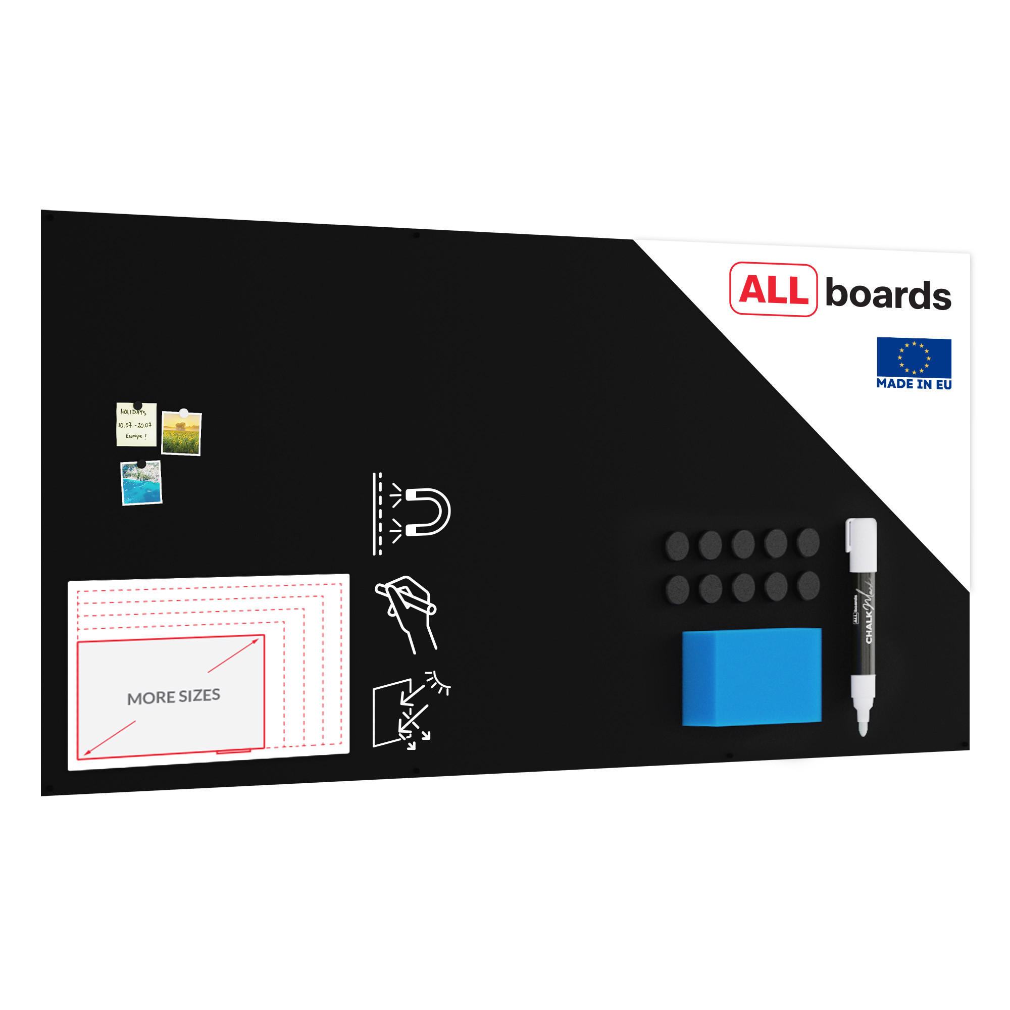 MAGNETPLATTE rahmenloses SLIMboard - Kreideoberfläche - 240x120 cm - Schwarz, Metall (240/120/0.3cm) - ALLboards