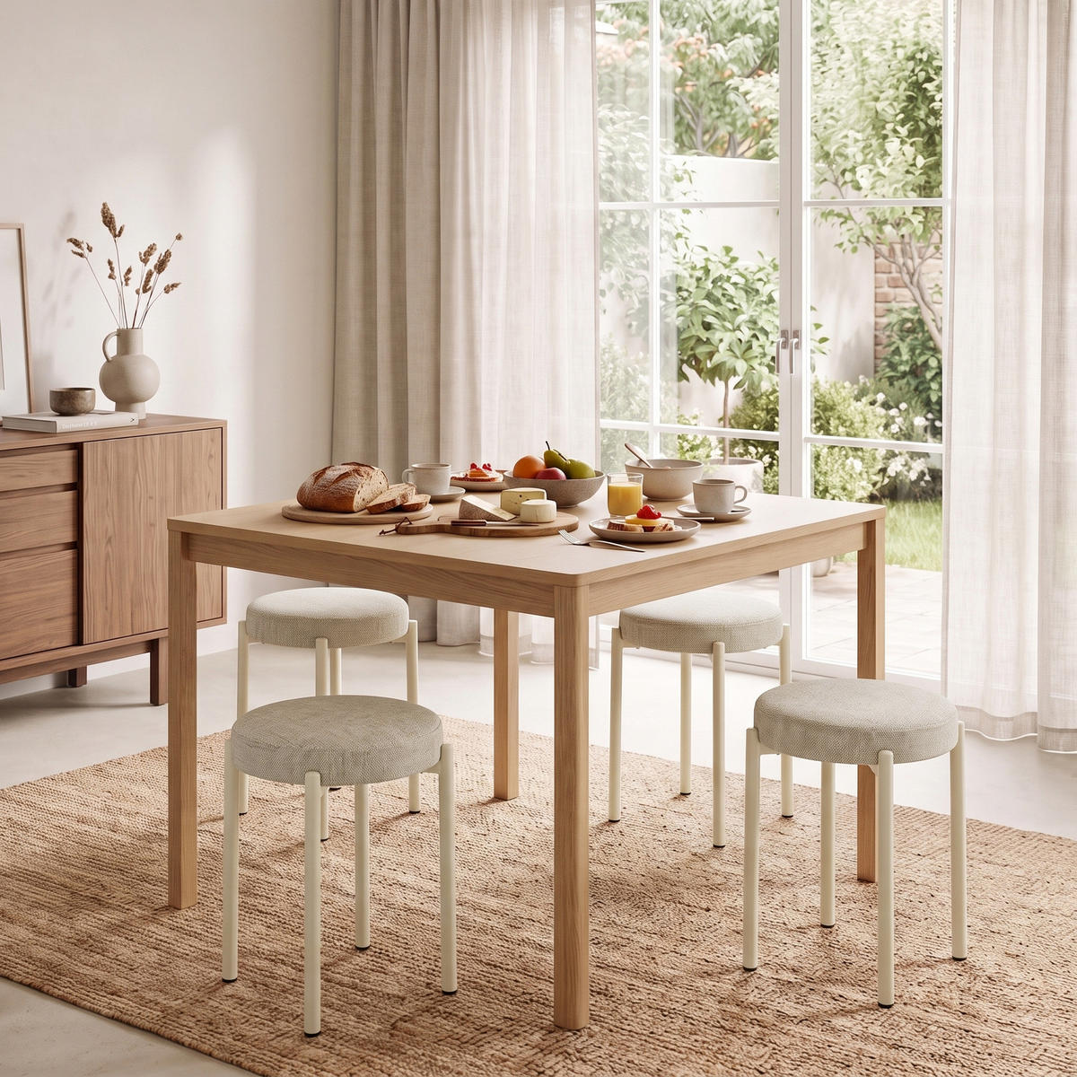 HOCKER 4er Set Polyester Cremeweiß - Dunkelgrün/Creme, Textil/Metall (45/47.5/45cm) - HOMCOM