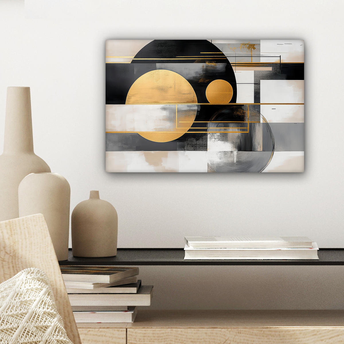 LEINWANDBILD Abstrakt - Gold - Silber - Formen - Ästhetisch - Modern Deko Schlafzimmer 30x20 cm - Goldfarben, Textil (30/20cm) - MuchoWow