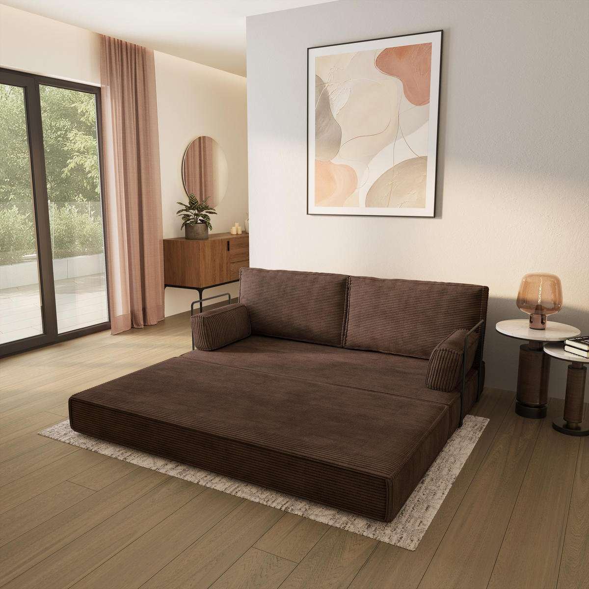 POHOVKA z pěny SILAR s kovovým rámem Manšestrová látka Hnědá - hnědá, textil (170/86/80cm) - MASSENO