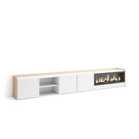 LOWBOARD, Weiß und Eiche, 315/35/50cm, Kamin mit Feuereffekt XXL - Weiß, Holzwerkstoff (315/50/35cm) - Skraut Home