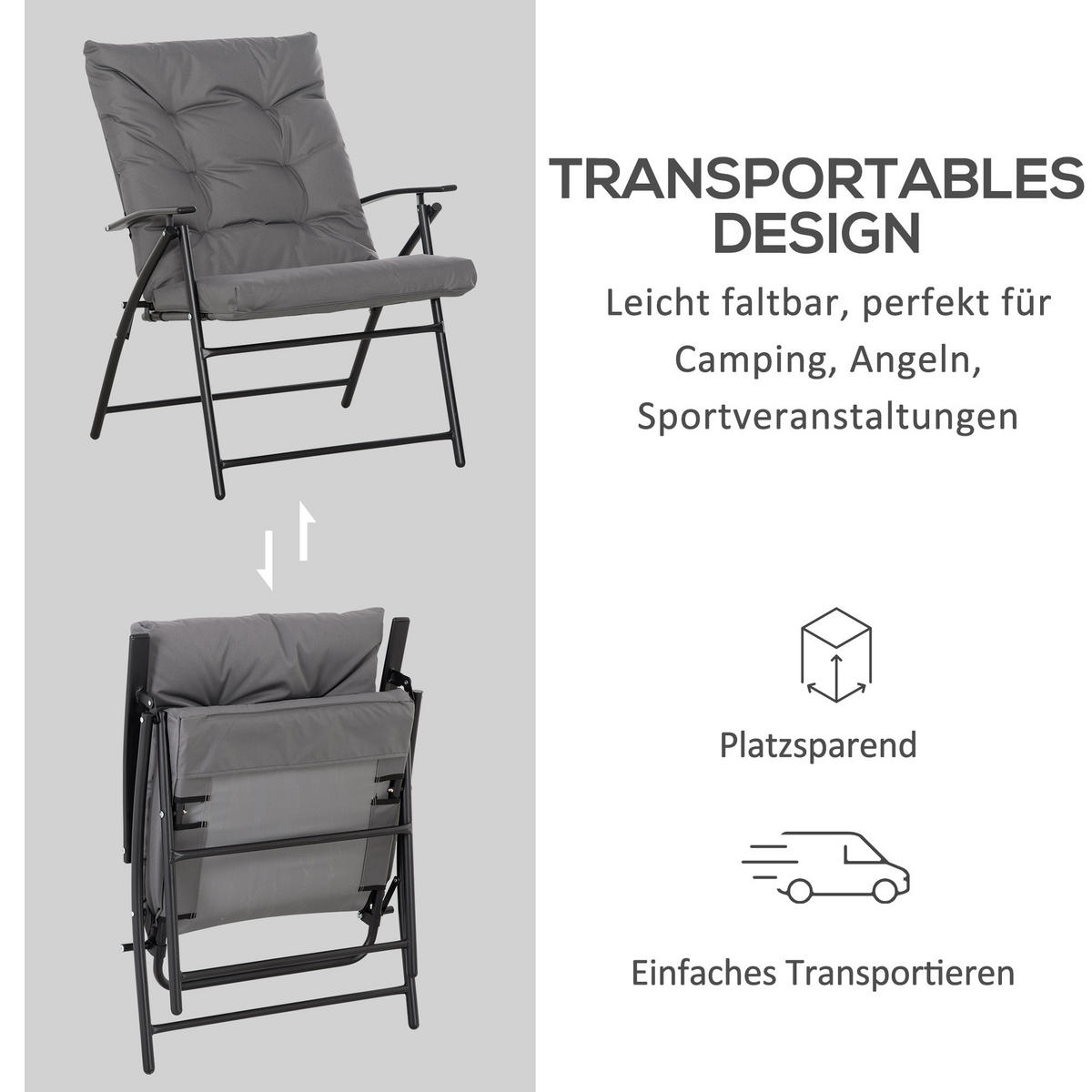 CAMPINGSTUHL faltbar mit Metallrahmen Grau - Grau, Metall (65/94/65cm)