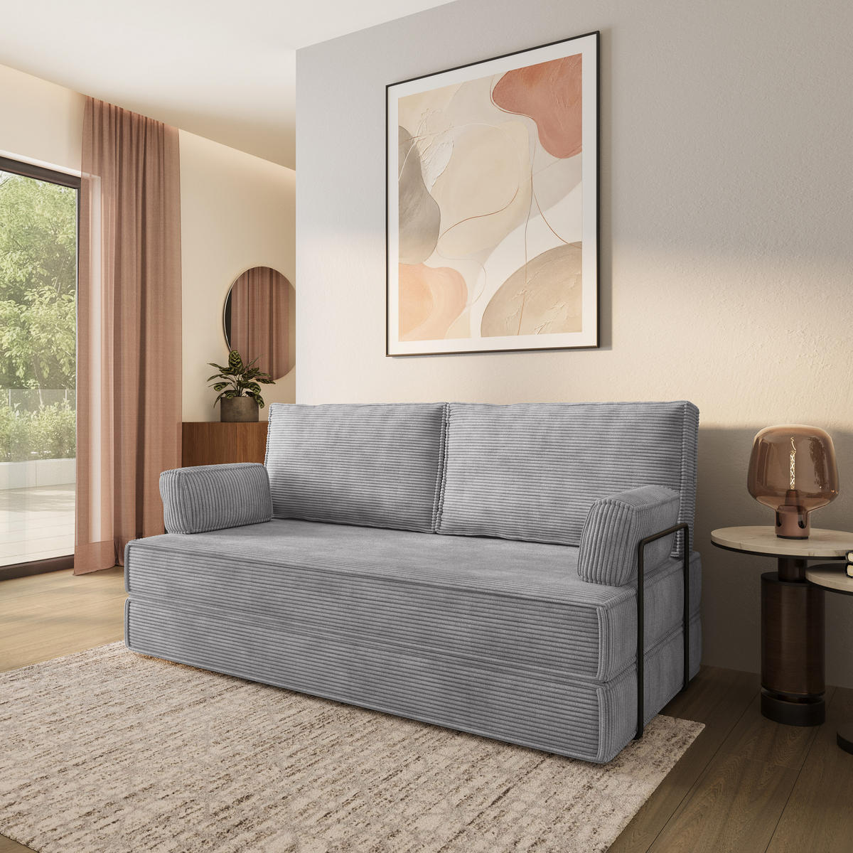 POHOVKA z pěny SILAR s kovovým rámem Manšestrová látka Světle šedá - světle šedá, textil (170/86/80cm) - MASSENO