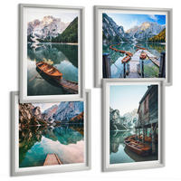 BILDER SET 4er Set - 50x50 cm & 40x60 cm Silberner Rahmen - See, Berge, Boote, Ferienhaus - Silberfarben, Kunststoff (50/50cm) - TULUP