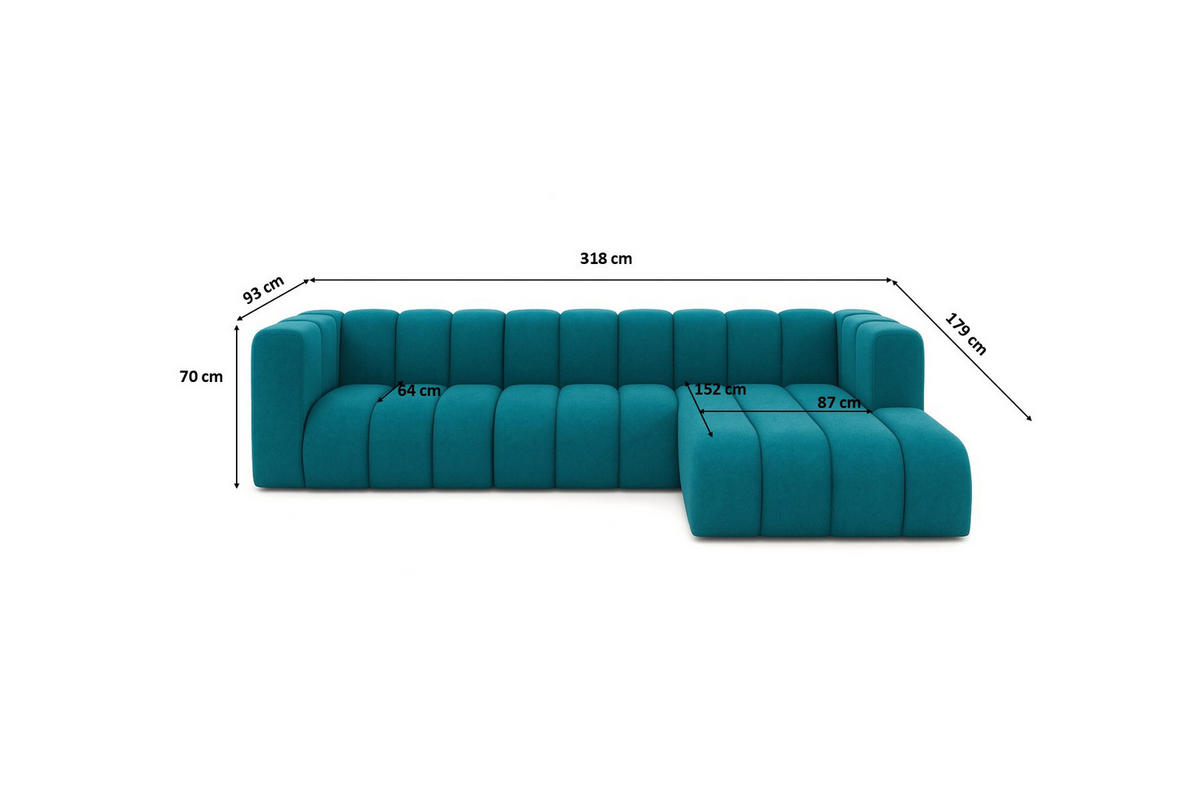 ECKSOFA L-Form GRAND 318 cm, Stoff Salvador, Azurblau, Rechts - Blau, Holz (318/179cm) - Kaiser Möbel