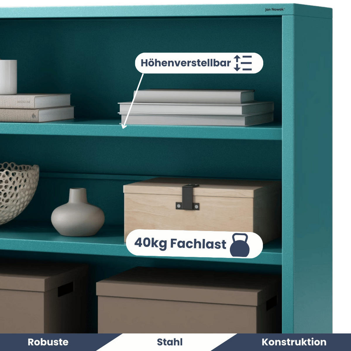 KOMMODE Metall offen WORF 4 Ebenen 90x100x35cm Türkis - Türkis, Metall (100/90/35cm) - DELUKE