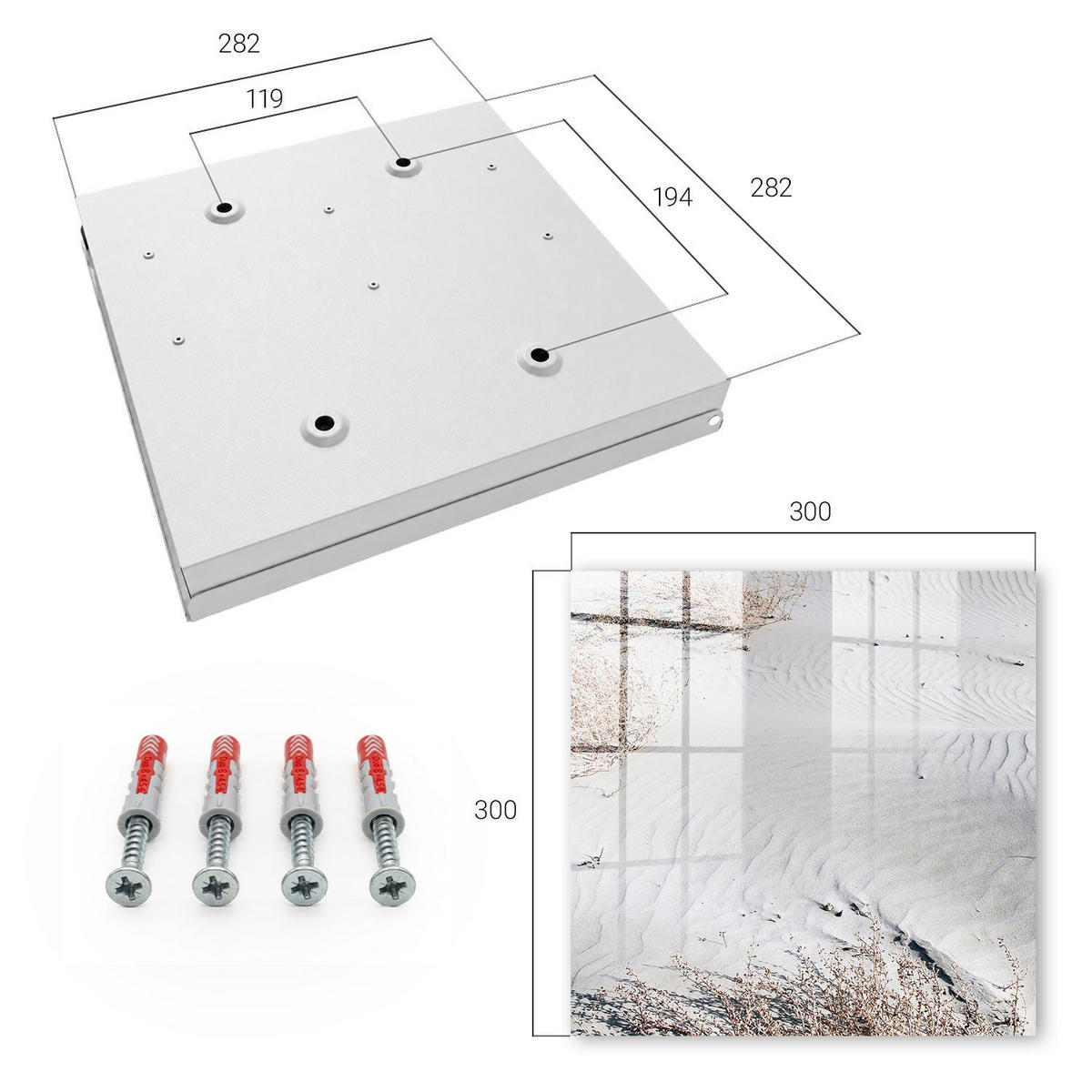 SCHLÜSSELBOX Weiß 30x30 cm – Türöffnung nach rechts - Sandige Wellen - Grau, Metall (30/30/5cm) - TULUP