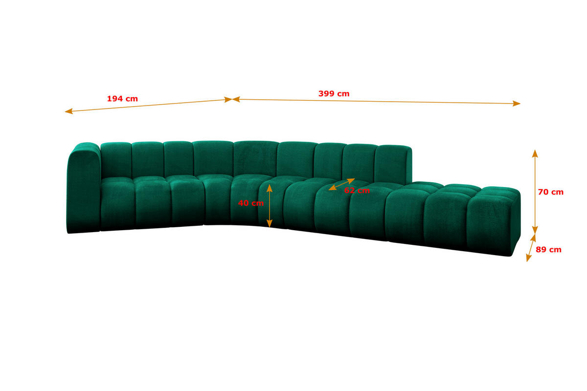 ECKSOFA modulares Sofa Tilmo-L1 - 399x194x70 cm Grün - Dunkelgrün, Holzwerkstoff/Textil (399/194cm) - ALTDECOR