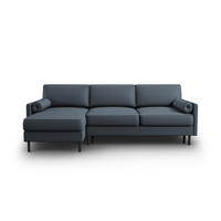 AUSKLAPPBARES-ECKSOFA links mit Container Scott aus strukturiertem Stoff blau 5 Sitzplätze - Blau, Textil (142/212cm) - Micadoni