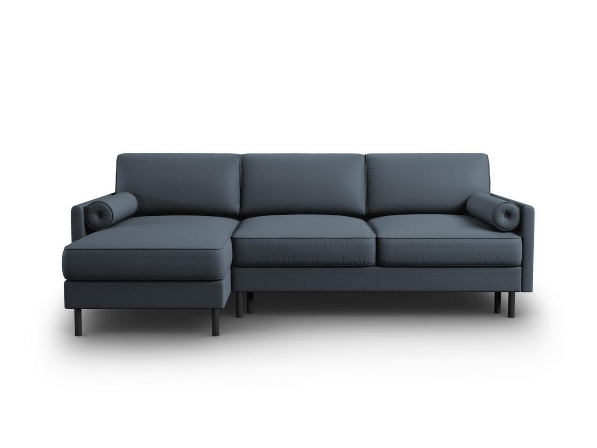 AUSKLAPPBARES-ECKSOFA links mit Container Scott aus strukturiertem Stoff blau 5 Sitzplätze - Blau, Textil (142/212cm) - Micadoni