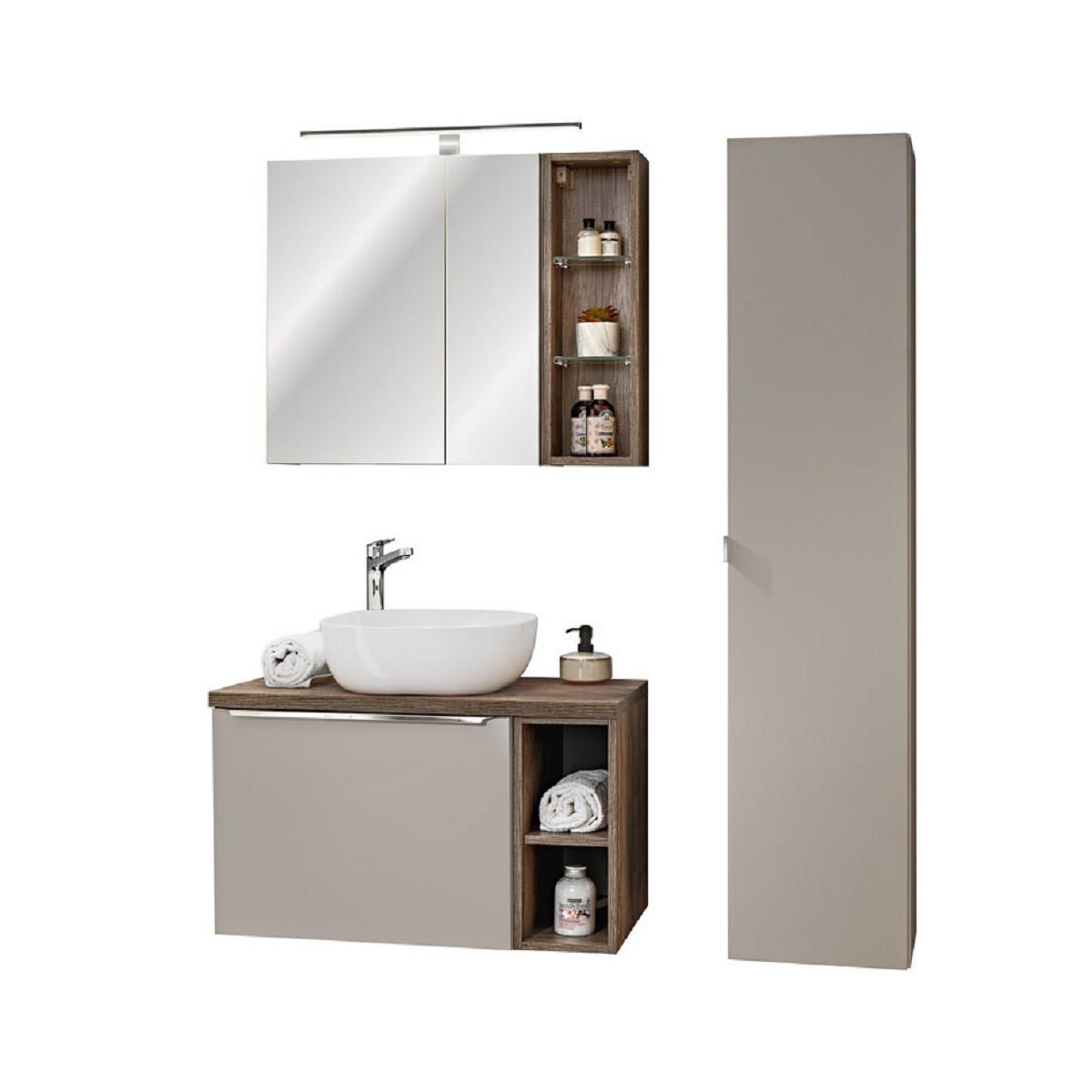 BADMÖBEL-SET 8 Teile - Santa Fe Taupe S BM39 in Clay Grey/Santa Fe Vintage Oak - Graubraun, Holz (80/160/46cm)