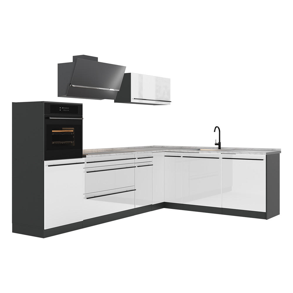 Vicco Eckküche Weiß Hochglanz, Anthrazit 287x206.8x60 cm