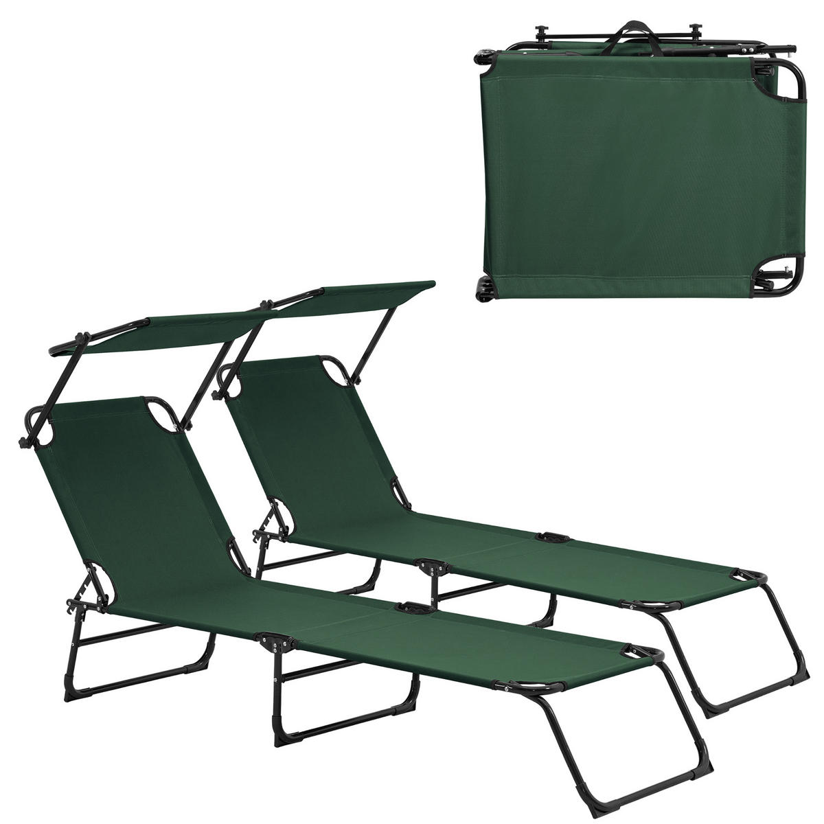 SONNENLIEGE-SET 2 TLG. Lomeda - Dunkelgrün, Metall (187/27/53cm) - casa.pro