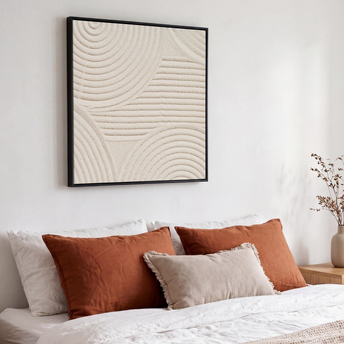 LEINWAND Bilder mit Rahmen - Muster - Abstrakt - Weiß - 50x50 - Beige, Textil (50/50cm) - MuchoWow