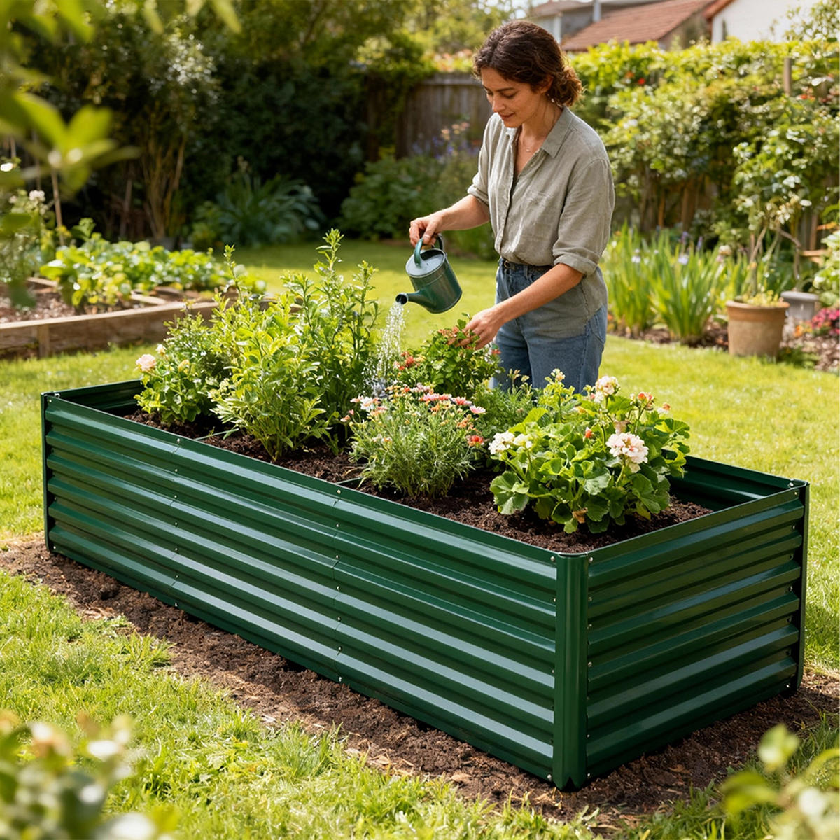 HOCHBEET - Grün, Metall (100/57/100cm) - Relaxdays