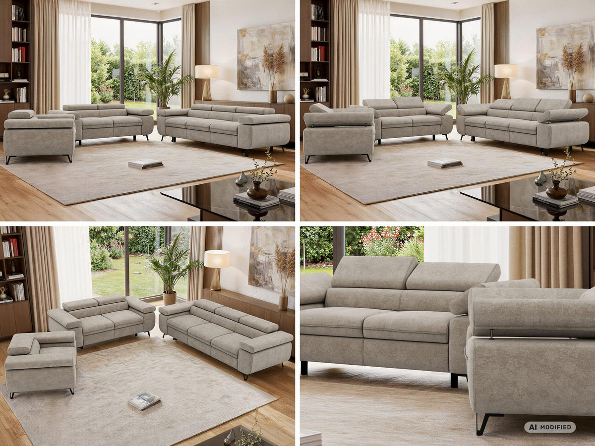 SEDACIA ZOSTAVA PETERS 1+2+3 - Sivobéžová Štruktúrovaná látka - čierna/sivobéžová, kov/textil (262/76/99cm) - MKS
