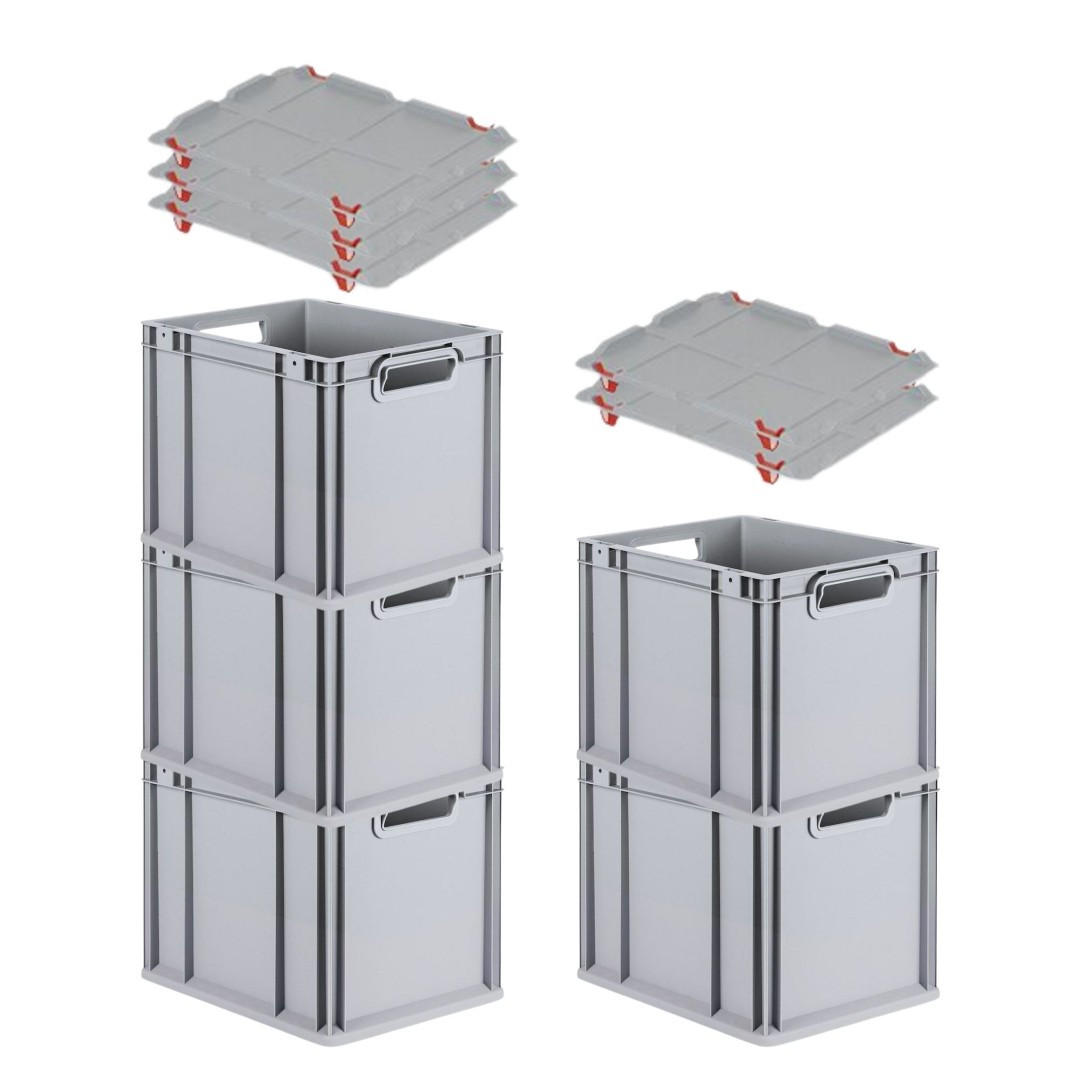 EUROBOX 5x Nextgen Economy Mit Auflagedeckel Grau/Rot Griffe Offen 30 Liter - Rot, Kunststoff (30/32/40cm) - PROREGAL