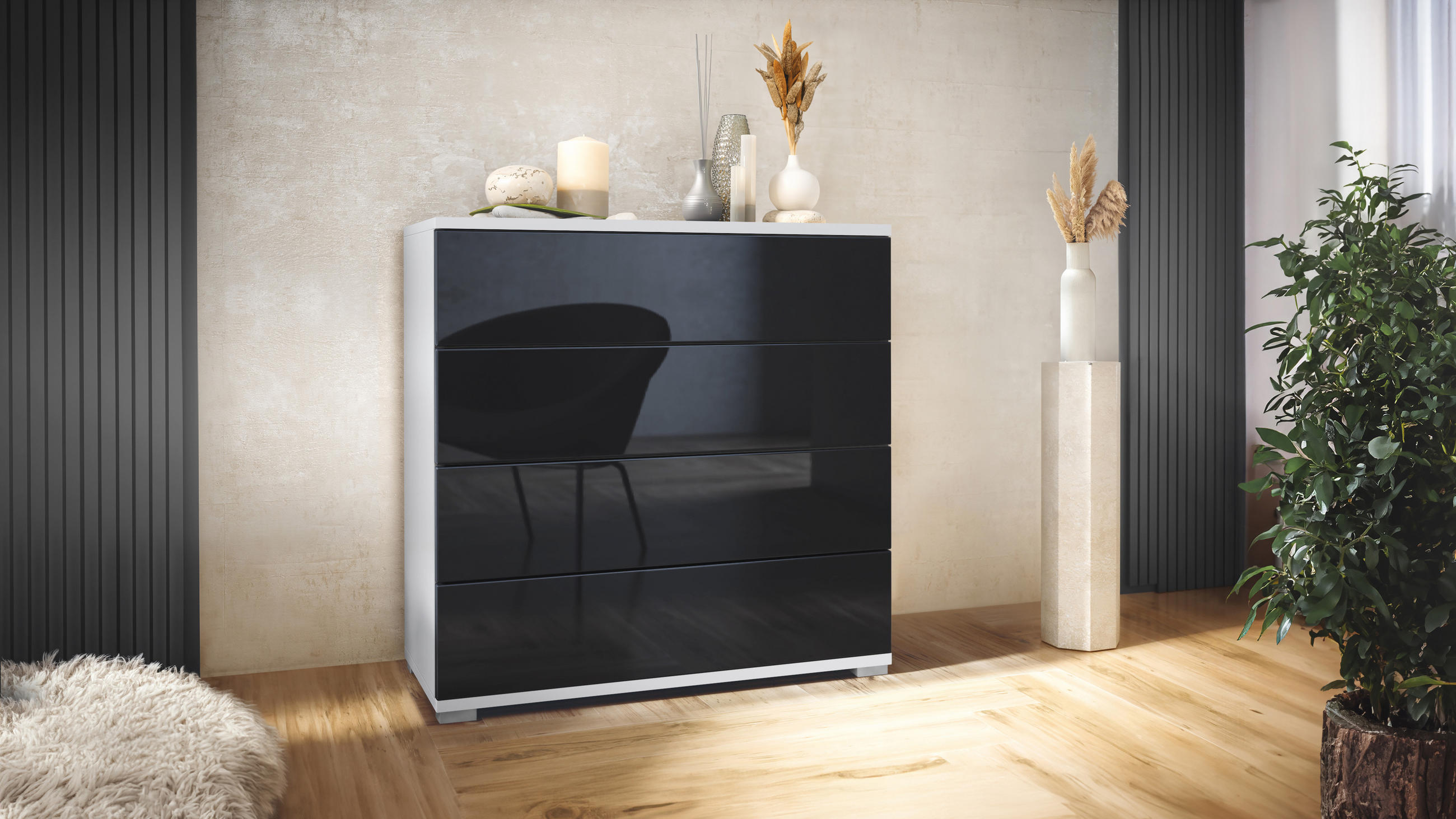 KOMMODE Pavos Schwarz Hochglanz - Schwarz Hochglanz, Holzwerkstoff (76/76/35cm) - Vladon