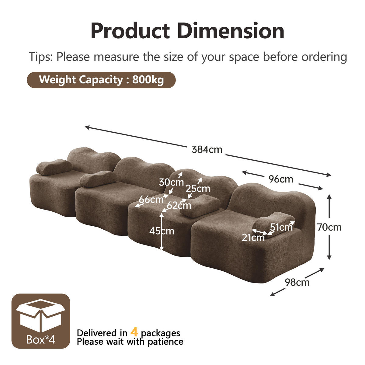 ECKSOFA 384/98/70 cm Braun aus Samt mit Wellenform, tiefer Sitzfläche und modularem Hocker - Braun, Textil (98/384cm) - OKWISH