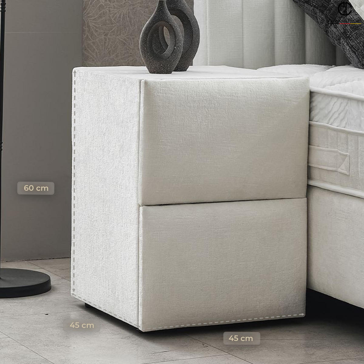 NACHTTISCH LYON 45/45/60 cm, Ivory, zwei Schubladen - Creme/Schwarz, Holz/Kunststoff (45/60/45cm) - Consilio Concept