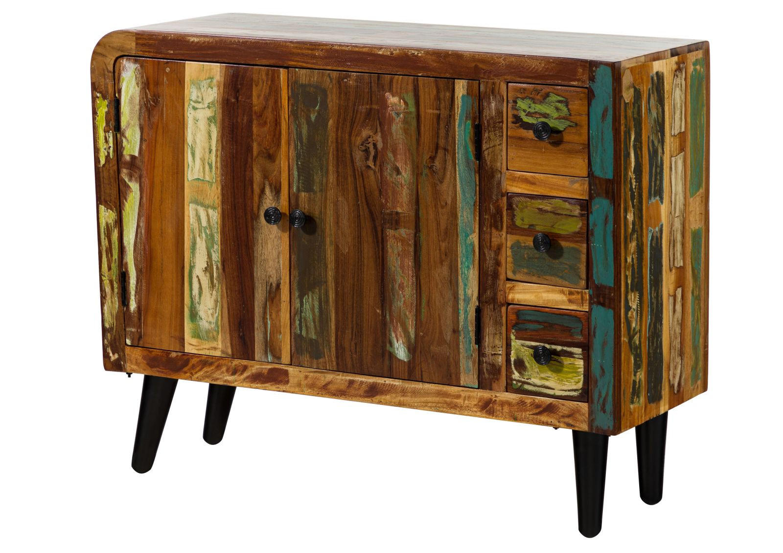 KOMMODE Altholz 110x40x86 mehrfarbig lackiert SIXTIES #112 - Multicolor, Holz (110/86/40cm) - Massivmoebel24